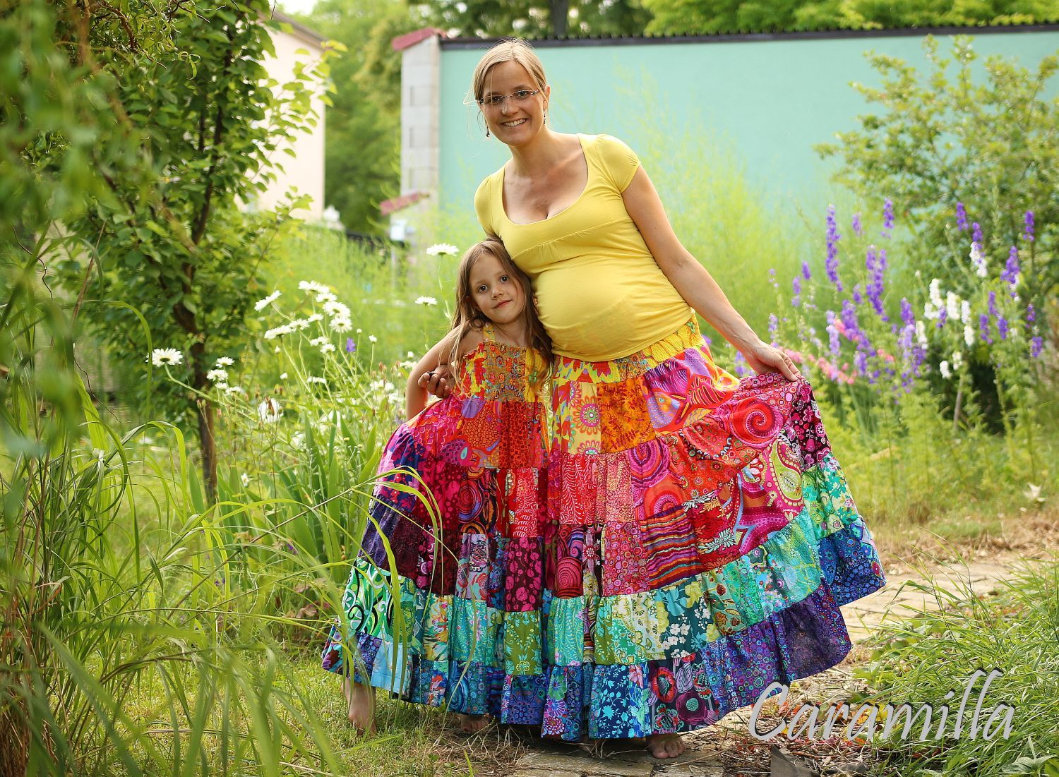 Mum and me – patchworkové kanýrové duhové šaty a sukně